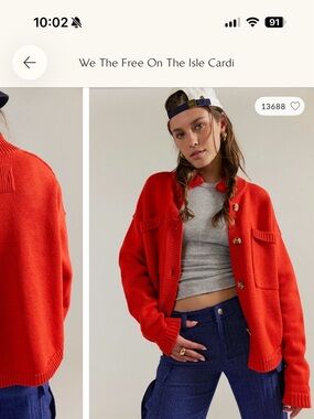 NWOT Free People WeThe Free Red Knit Cardigan Jacket Oversized Button Front Cozy